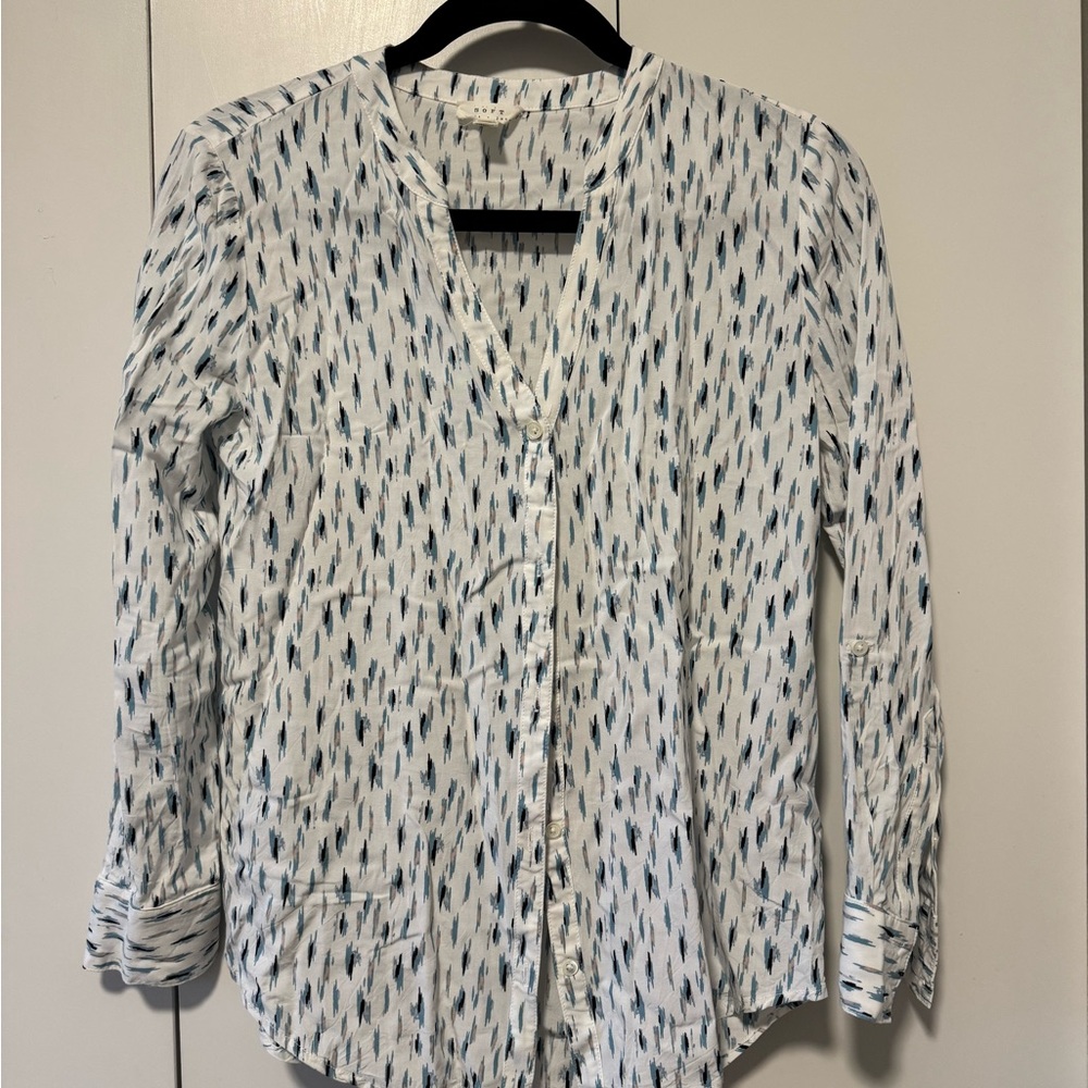 Soft Joie White and Blue Patterned Blouse